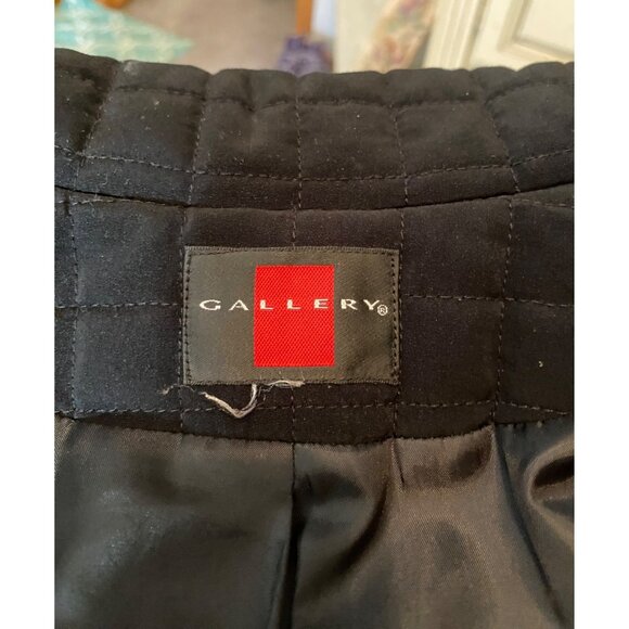 Gallery Quilted Black Jacket 36" Long Coat Belted Waist Medium - Picture 4 of 13